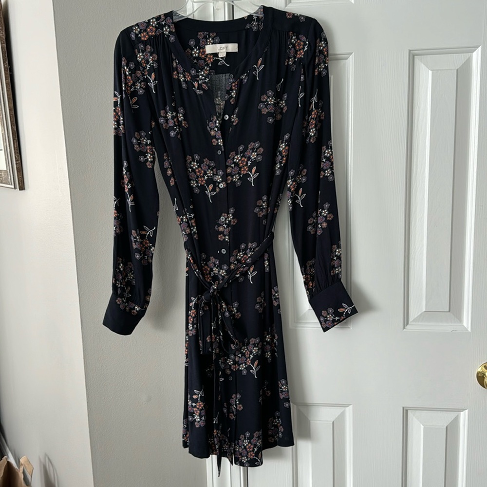 Loft brand, Like new. Worn once. Navy multicolor shirt dress. Comfortable.
